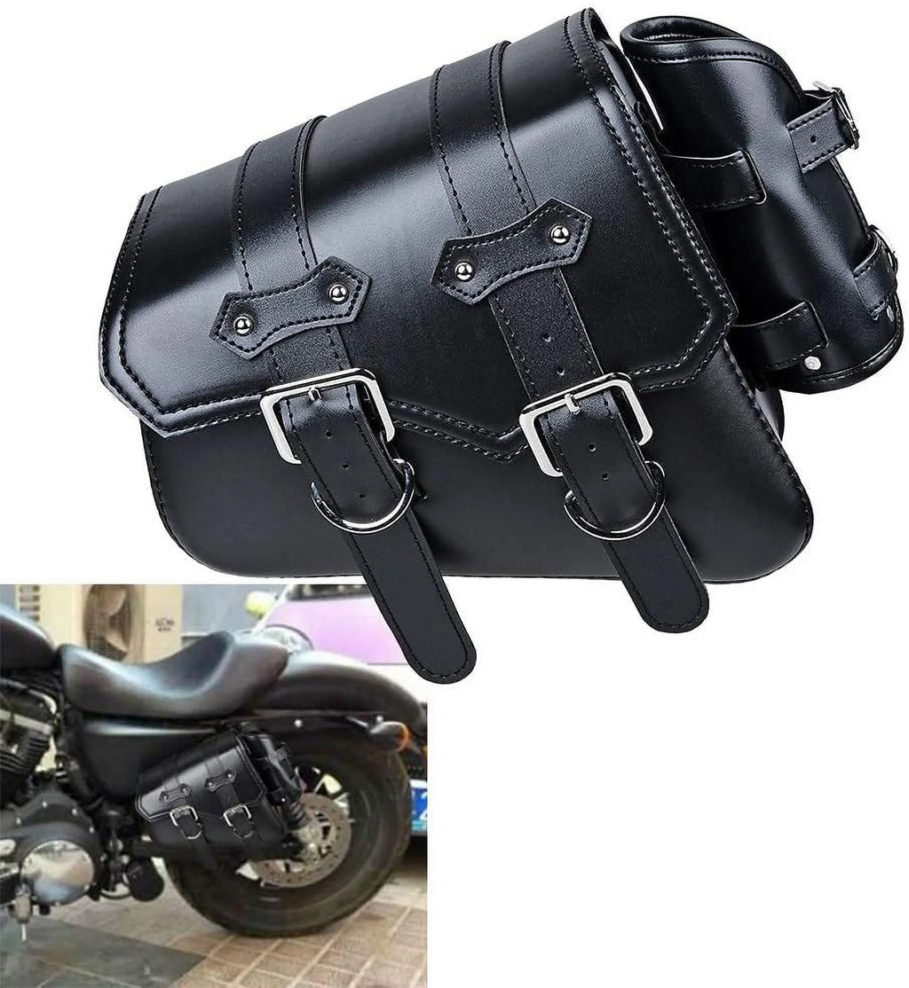 Left Black Soft PU Leather Solo Swing Arm Saddle Bag with Side Storage T88101