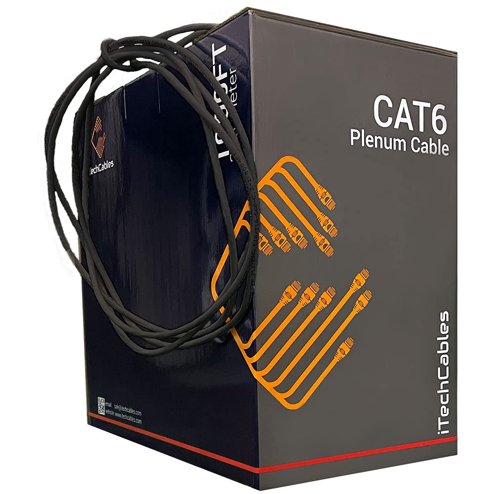 CAT6 Plenum Bulk Ethernet Cable 1000ft, 23AWG 4Pair Solid, Black U137526