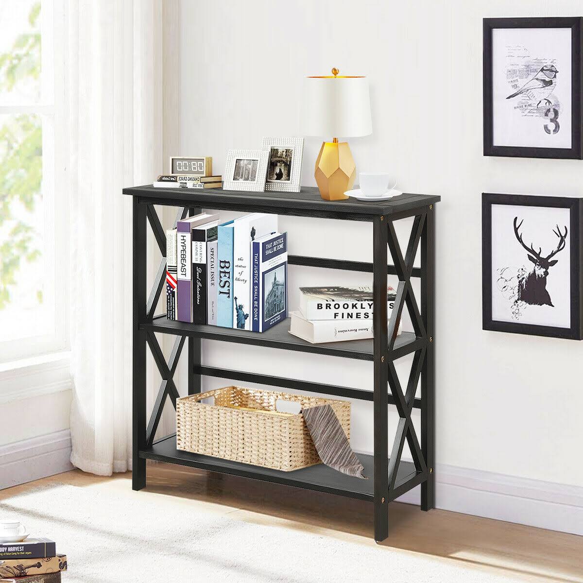 Black 3-Tier Wooden Open Shelf Bookcase G6266