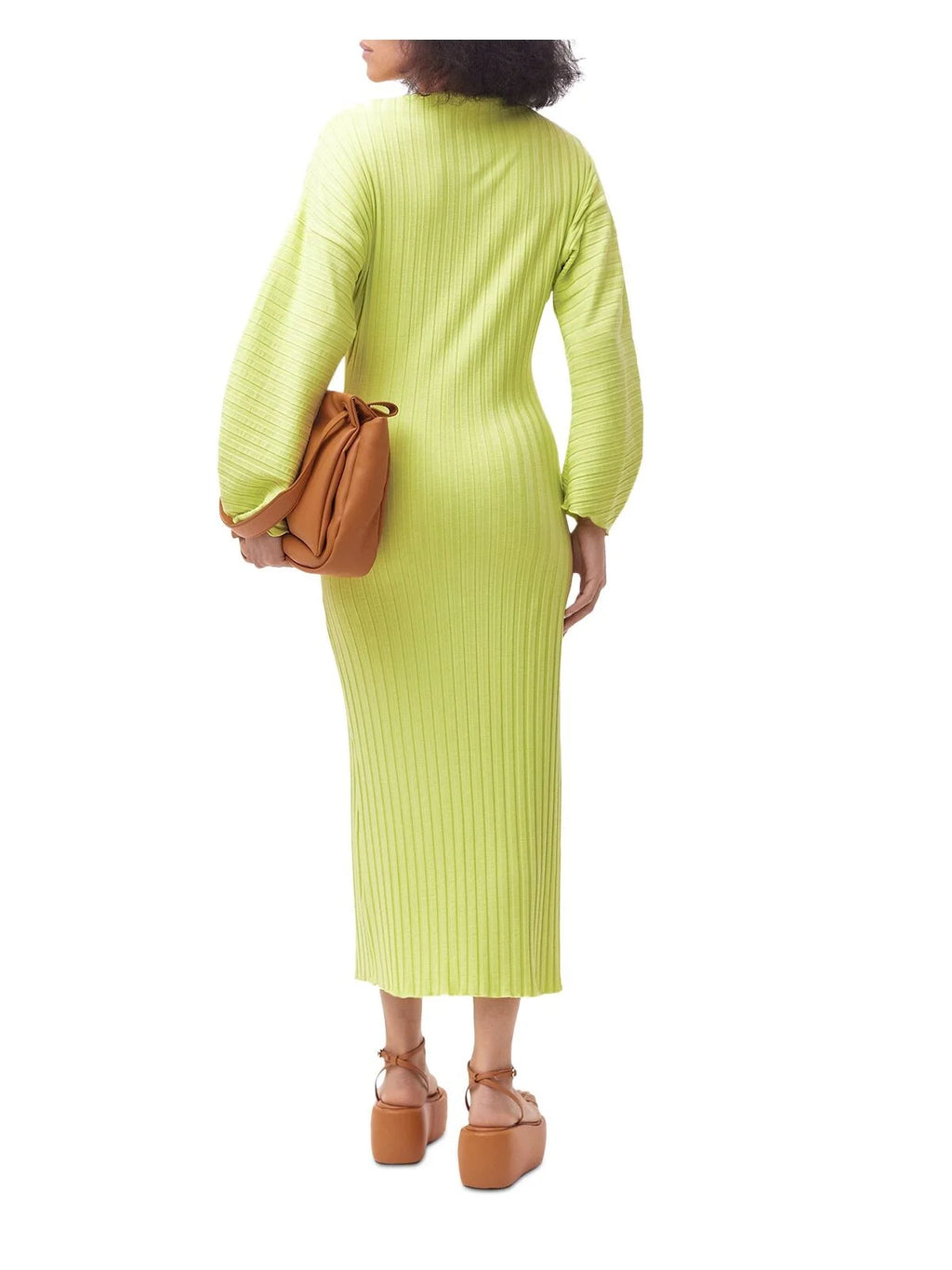 Green Long Sleeve Boat Neck Midi Sheath Dress E922860