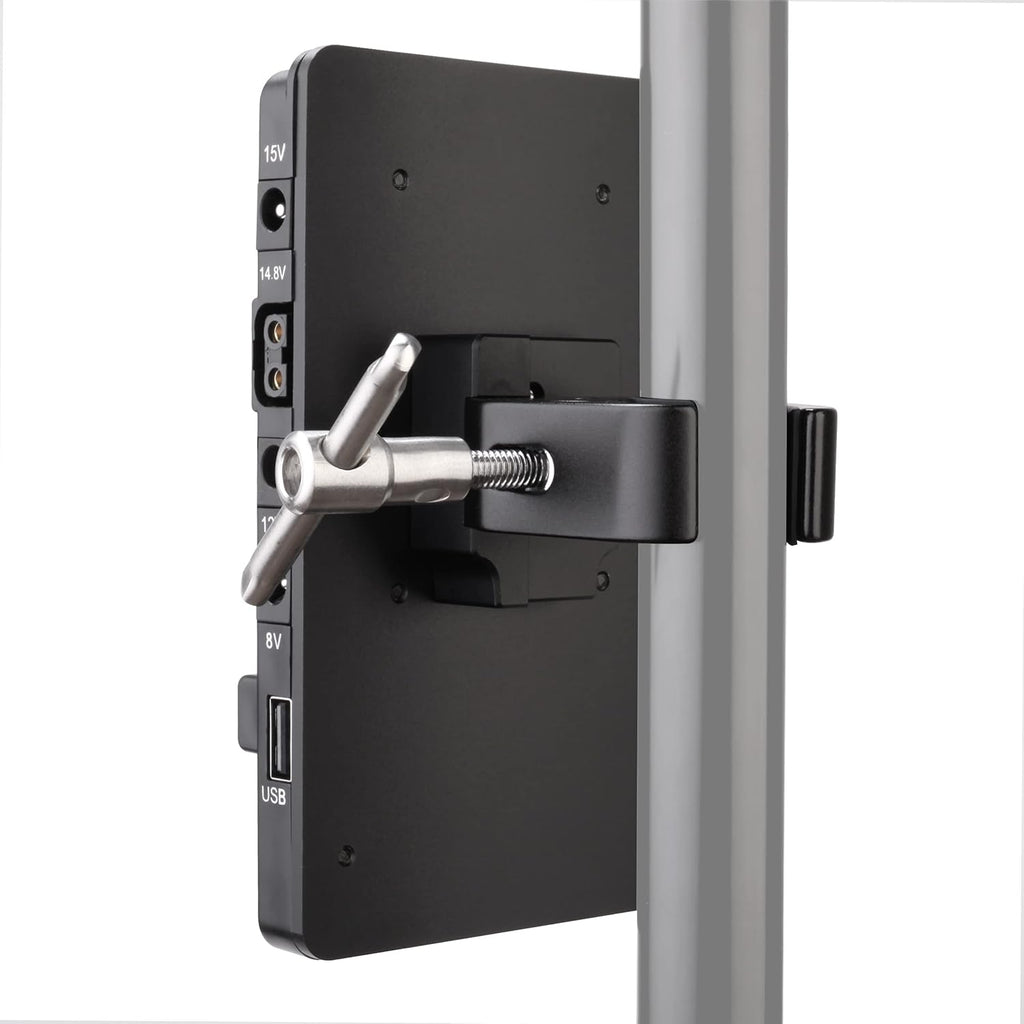 V-Mount Lock Battery Plate Power Supply Adapter with Super Clamp, D-TAP/DC/USB Power Output T1579