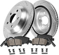 REAR 344.7mm Drilled/Slotted 5 Lug Rotors + Brake Pads + Clips + Sensors J6017