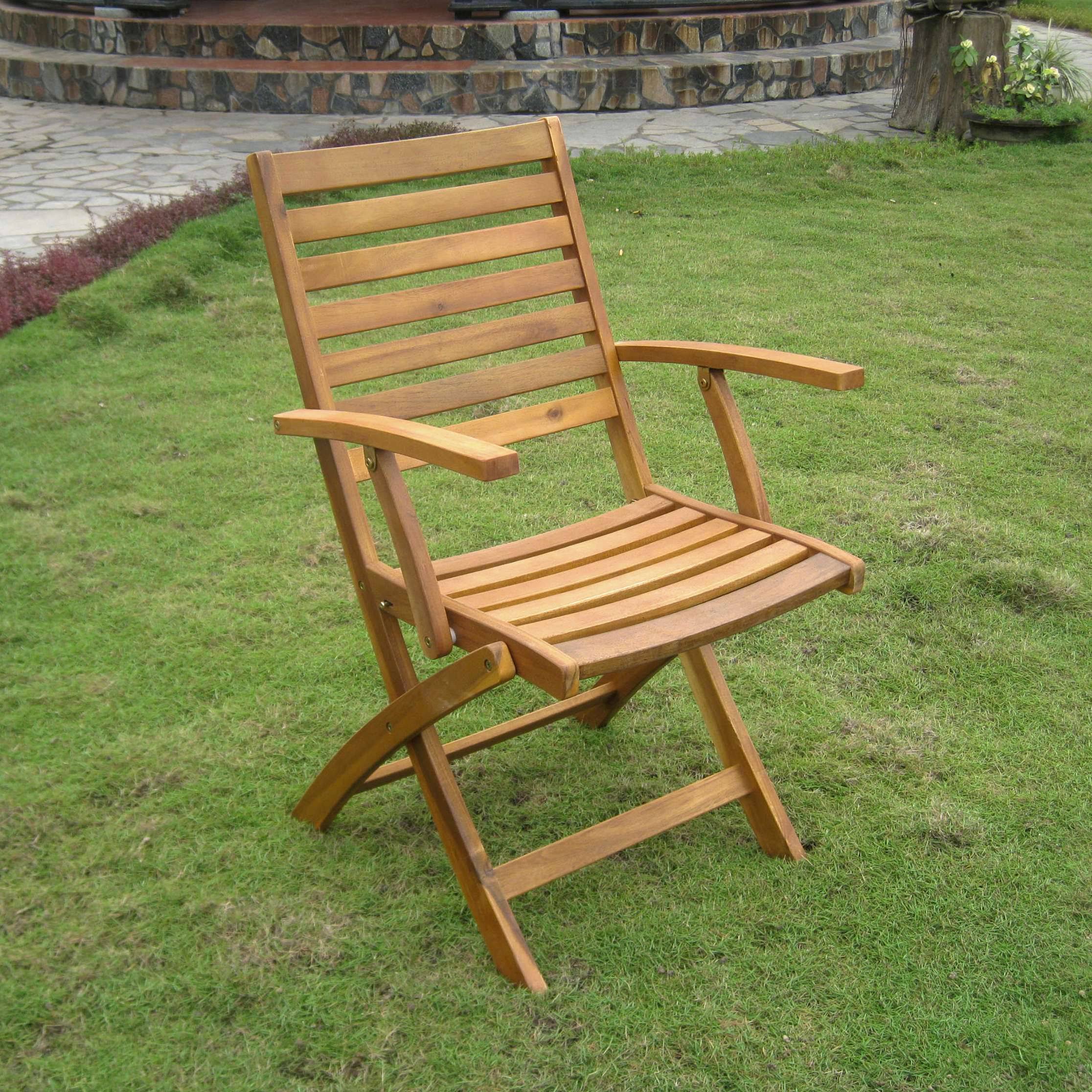 Acacia Folding Ladder Back Armchairs - Set of 2 S804
