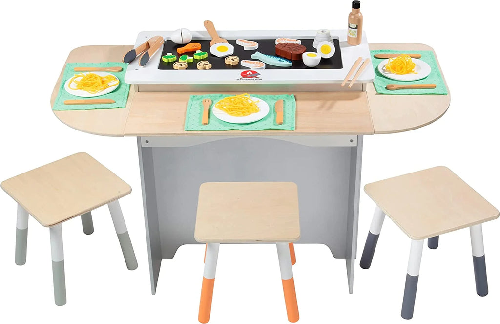 Wooden Kids Playset with Stools and 25 Toy Food Pieces K73933