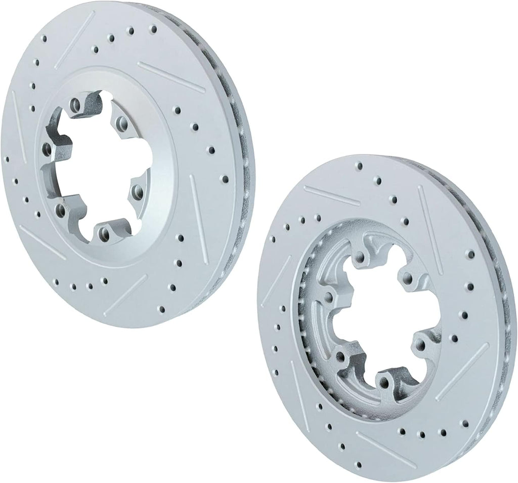 Drilled Slotted Front Brake Kit Rotors & Pads with Hardware Kit & Cleaner & Fluid E557