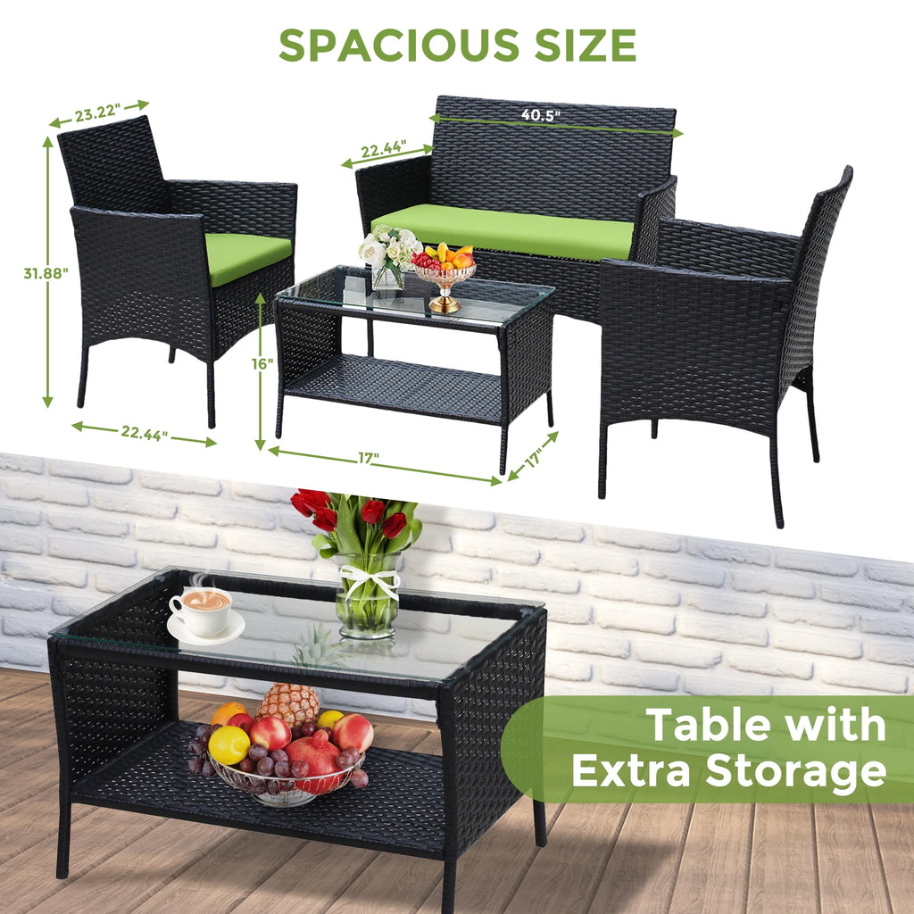 4 Pieces Outdoor Rattan Patio Sofa Set with Coffee Table P873705