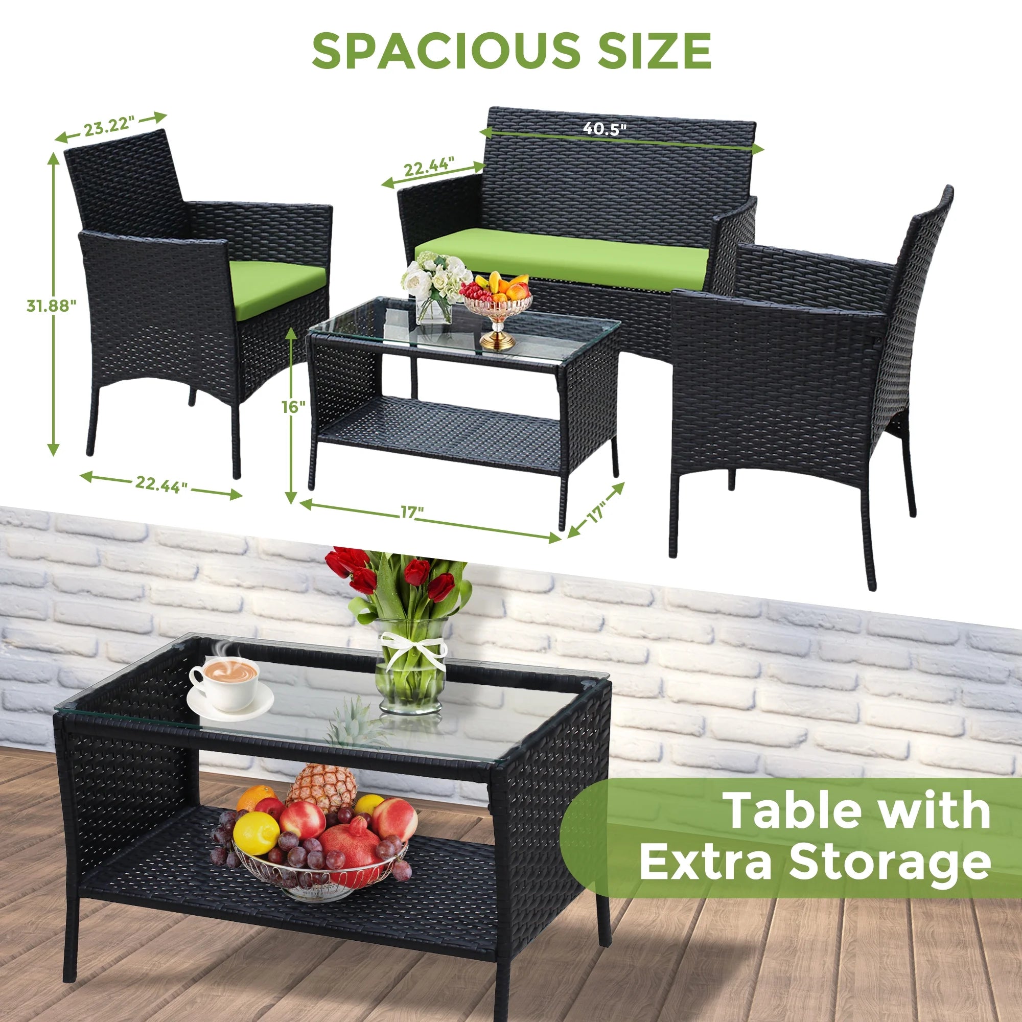4 Pieces Outdoor Rattan Patio Sofa Set with Coffee Table P873705