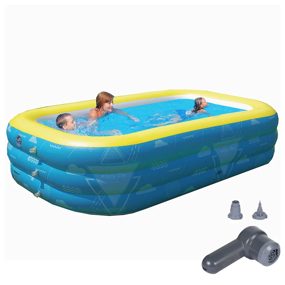 Inflatable Swimming Pool with Pump 9.85×5.74×2.23ft Rectangle Blue H71512