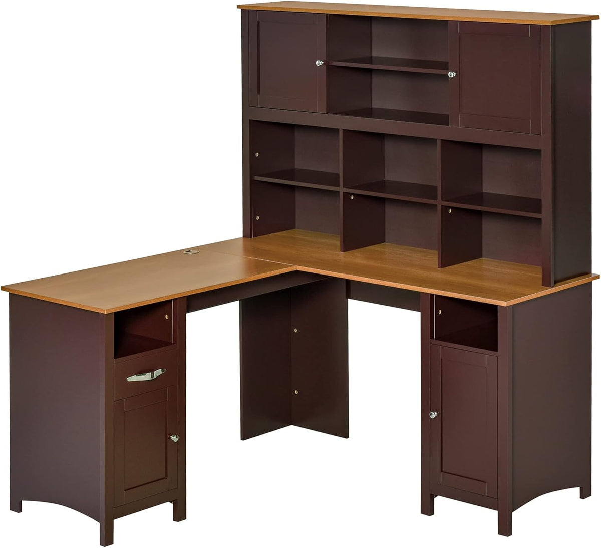 Coffee Brown L-Shaped Computer Desk with Storage Shelves K731