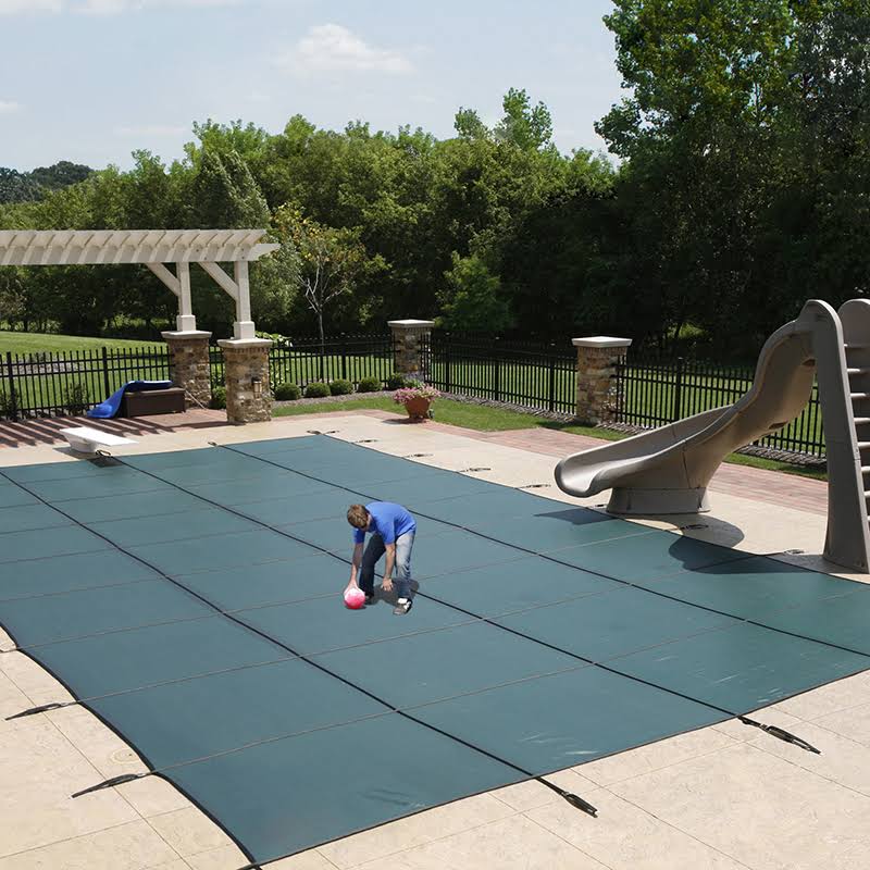 Blue 20-Year Ultra Light Solid Safety Cover for 14-ft x 28-ft Pool w/ Left Step X698