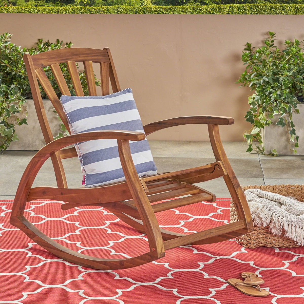 Teak Finish Acacia Rocking Chair with Footrest U3540