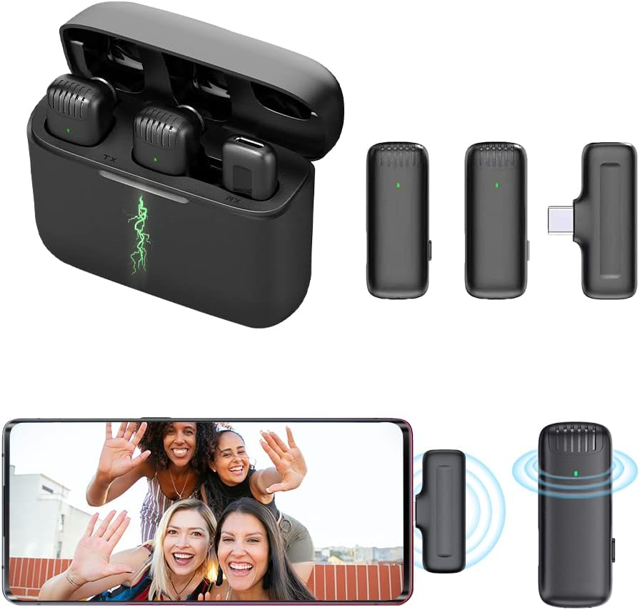 Wireless Lavalier Microphone with Charging Case, Black, Pack of 2 M36342