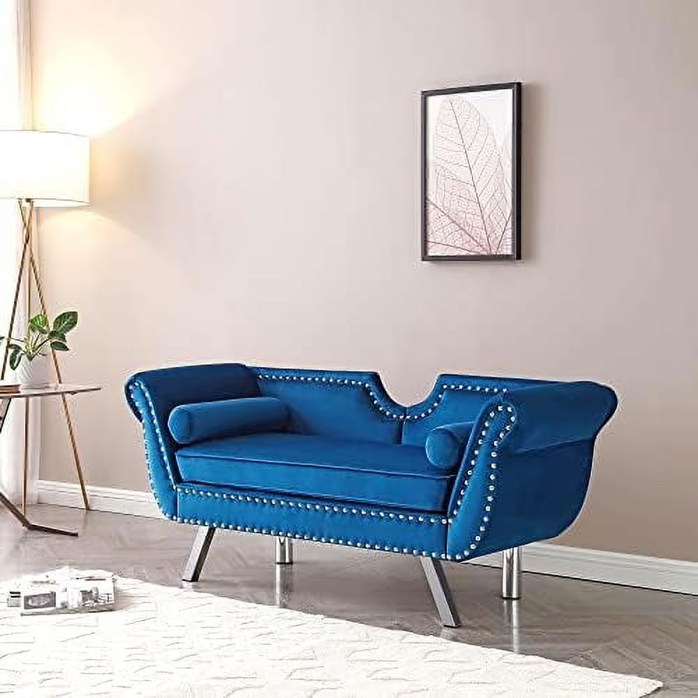 Velvet Loveseat with 2 Pillows, Metal Legs and Removable Cushions C16570