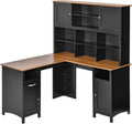 Coffee Brown L-Shaped Computer Desk with Storage Shelves K731