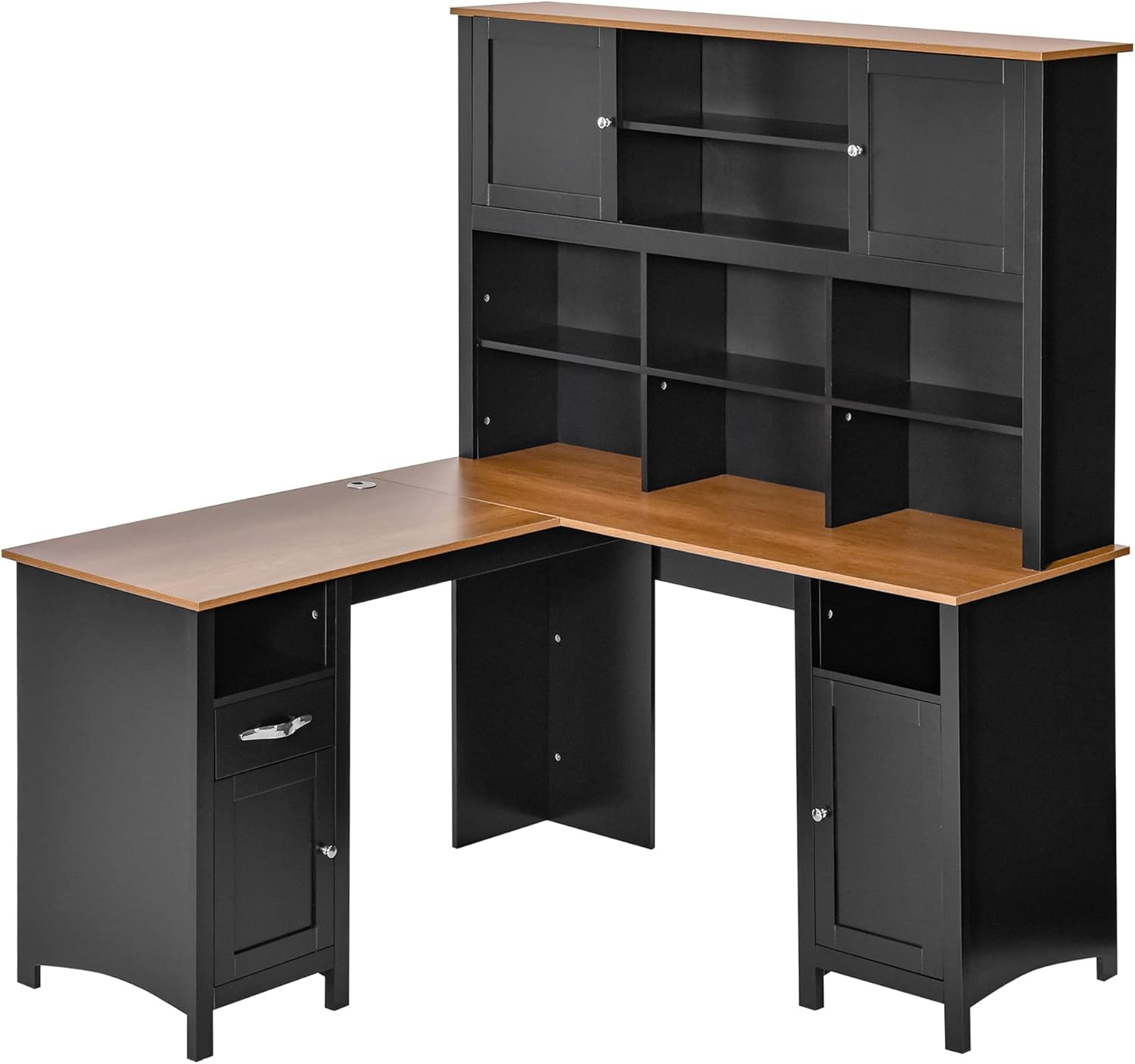Coffee Brown L-Shaped Computer Desk with Storage Shelves K731