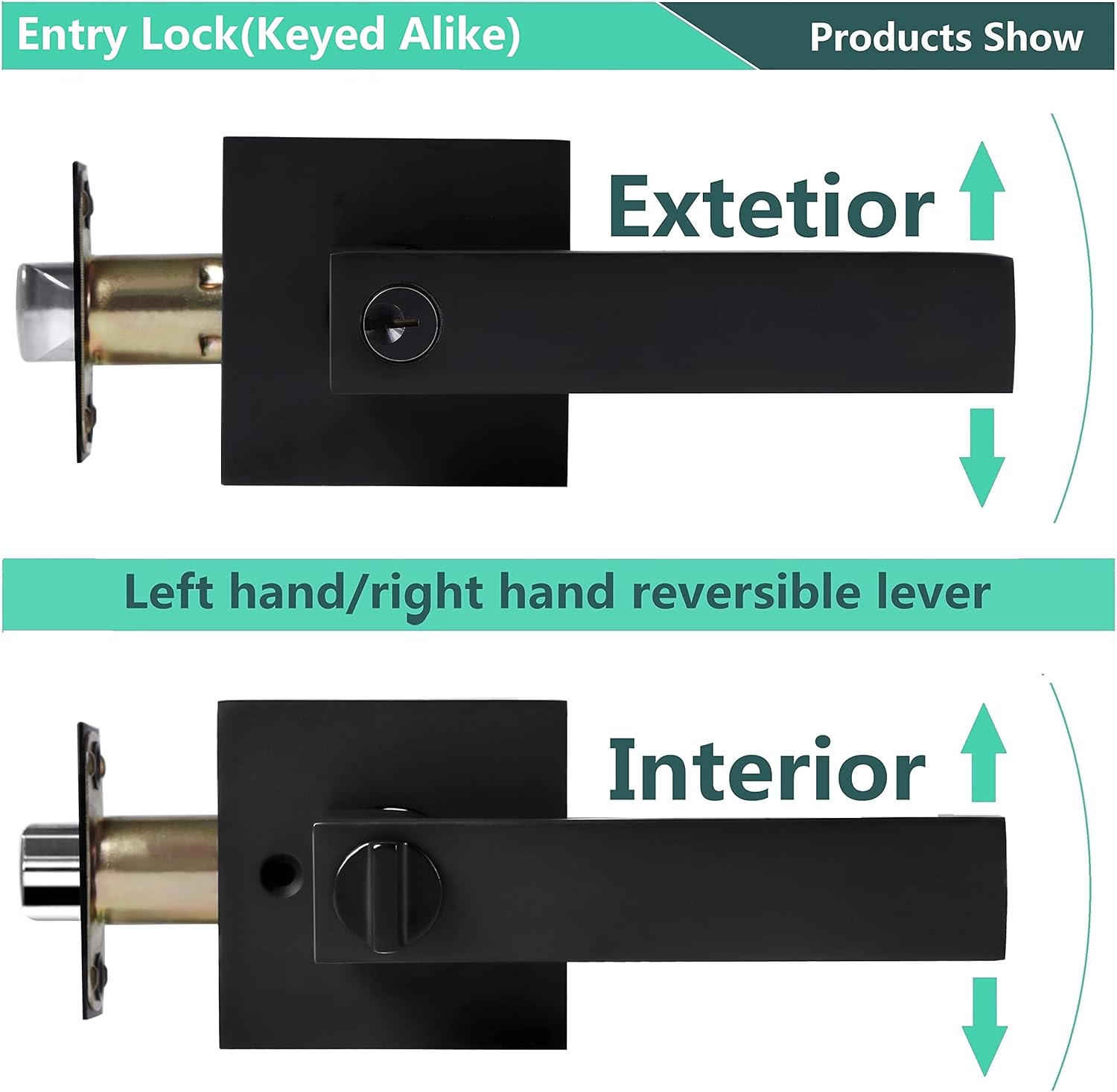 4 Pack Matte Black Euro Style Door Leversets with Keys U4898