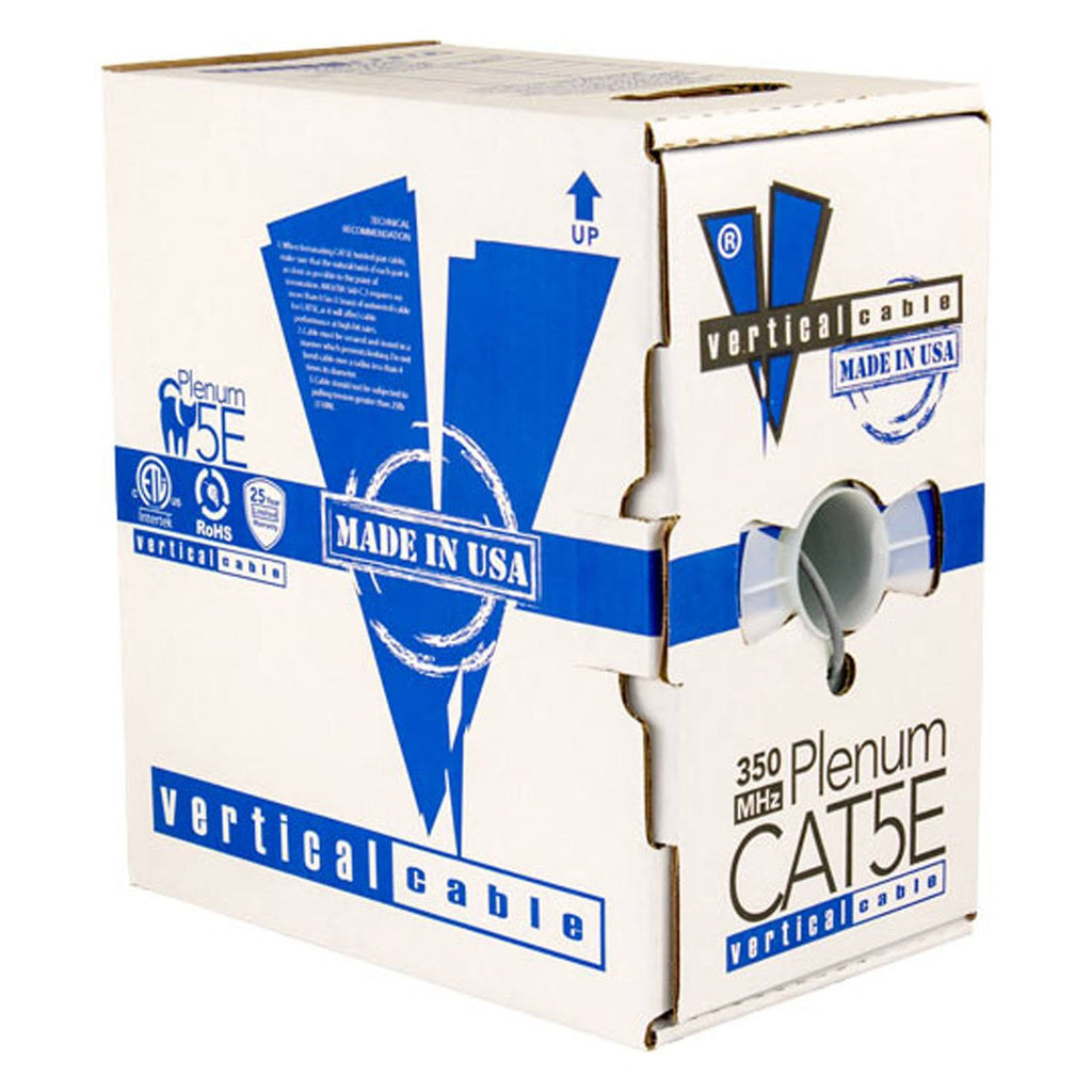 Bulk Ethernet Cable, Cat5e, UTP, 24AWG, 8C Solid Bare Copper, Plenum, 1000ft, Gray I23011