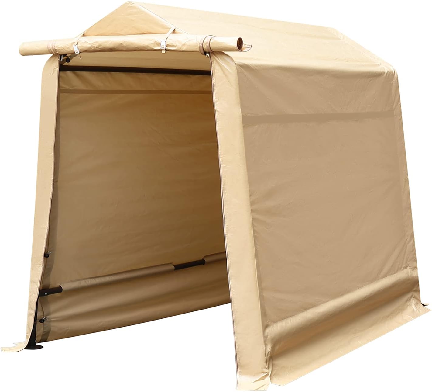 Beige Steel Outdoor Storage Shed with Roll-up Zipper Door K74365