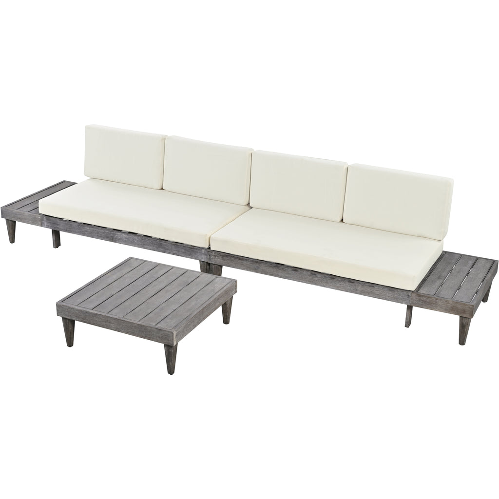 Grey Beige 3 Piece Wood Conversation Set with Coffee Table V97311