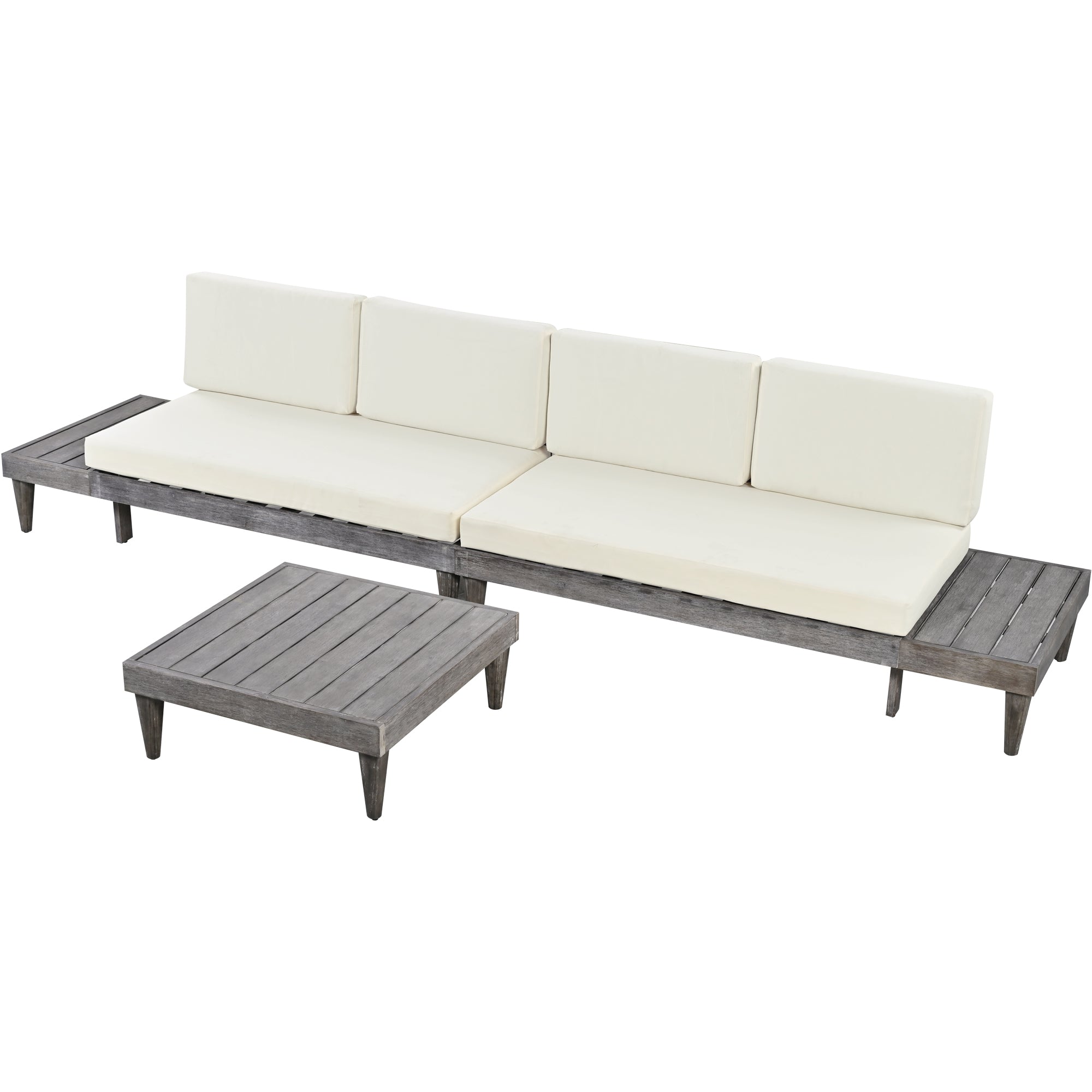 Grey Beige 3 Piece Wood Conversation Set with Coffee Table V97311