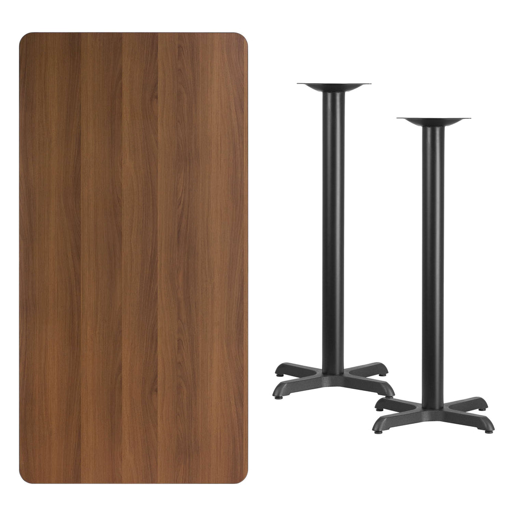 Walnut Laminate Rectangular Table Top with Bar Height Table Bases D2845