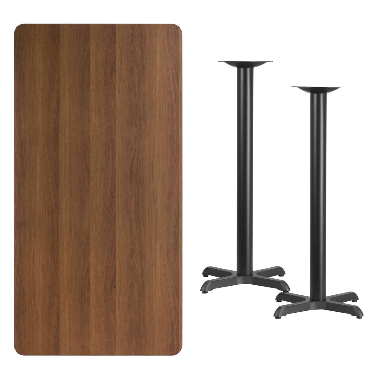 Walnut Laminate Rectangular Table Top with Bar Height Table Bases D2845