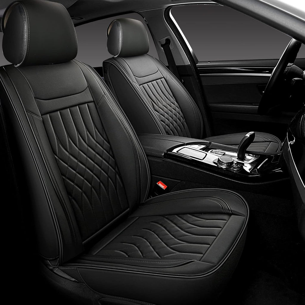 Black Leather Car Seat Covers 2 PCS Front A991861
