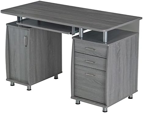Gray Home Office Computer Desk with CPU Storage Cabinet and Hanging File Cabinet G481429