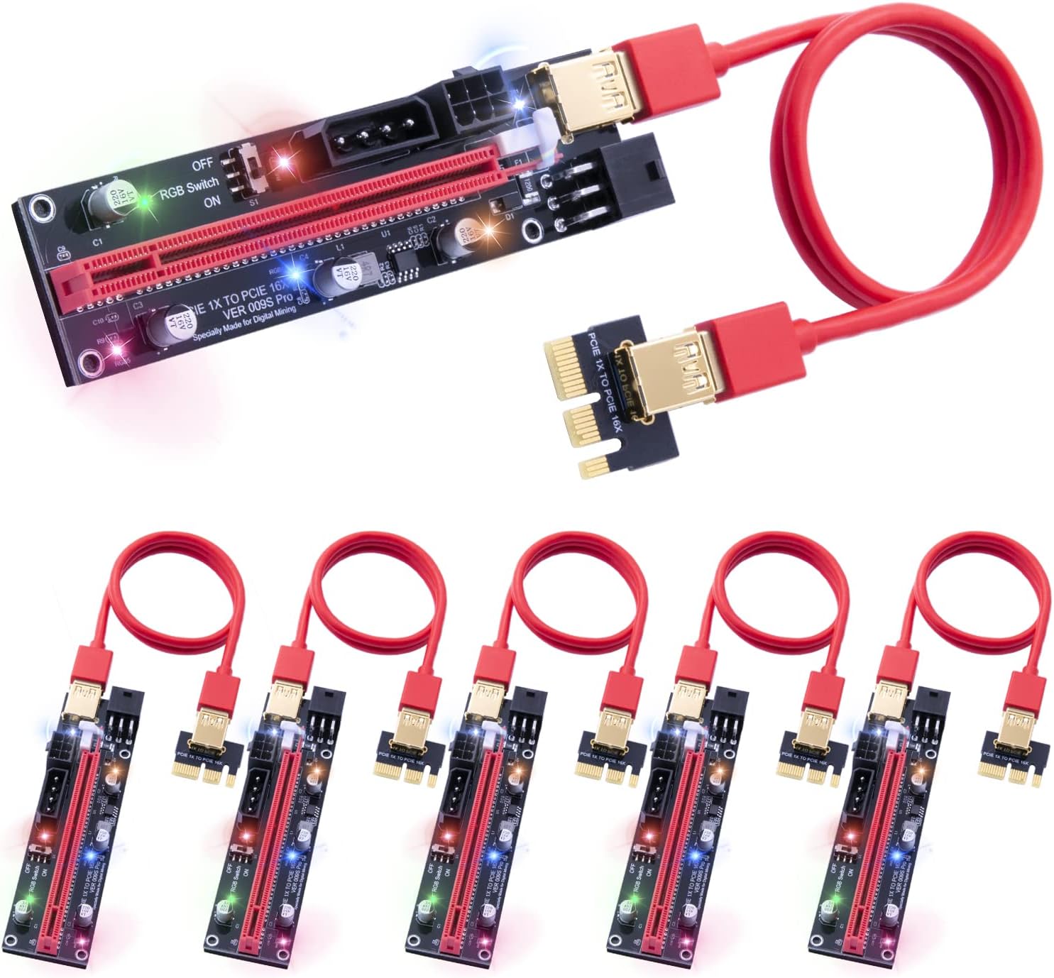 PCIe Riser Adapter Card, 16X to 1X, 60cm USB 3.0 Cable, Pack of 2 E6866