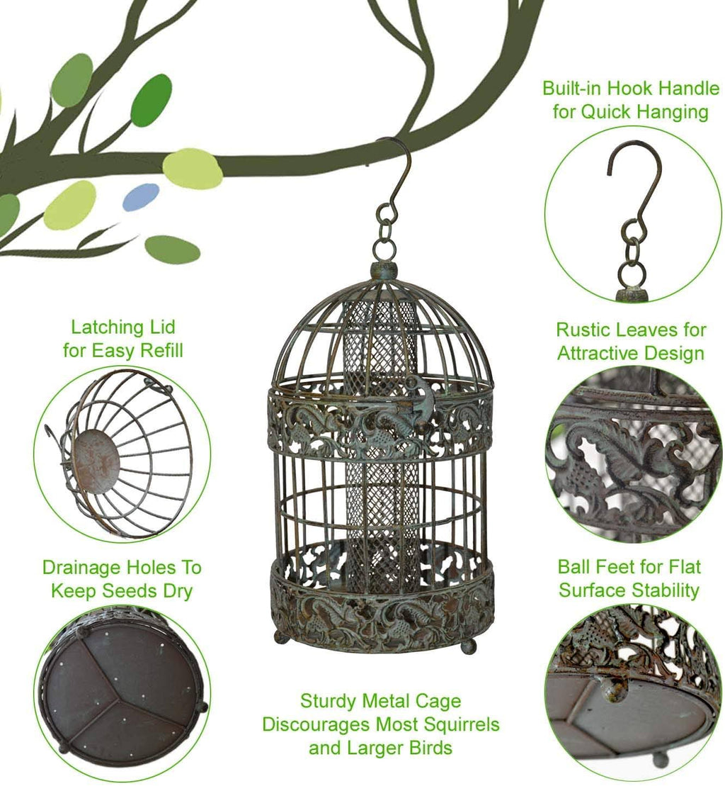 Rustic Metal Squirrel Proof Caged Bird Feeder X72477