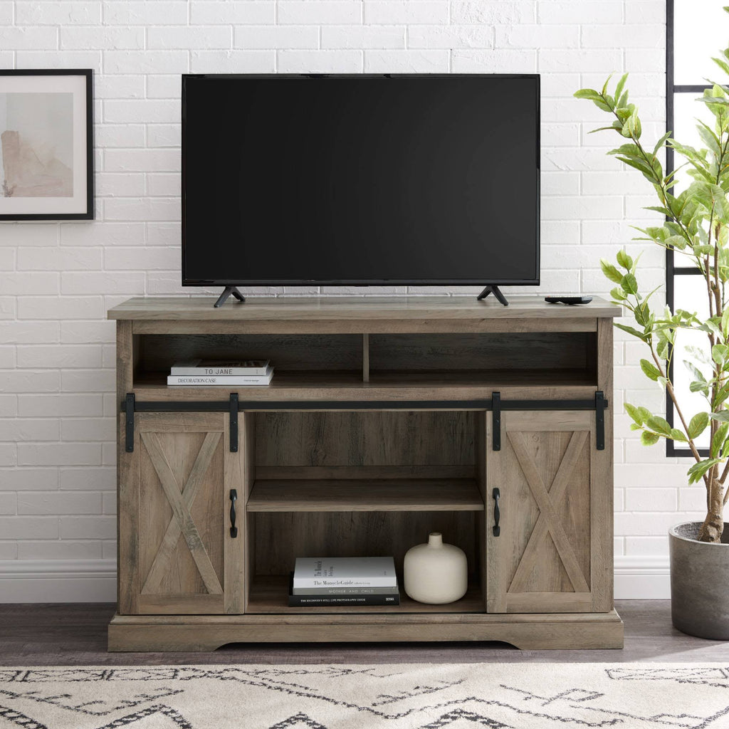 Gray Wash Sliding Barndoor TV Highboy Storage Stand K935934
