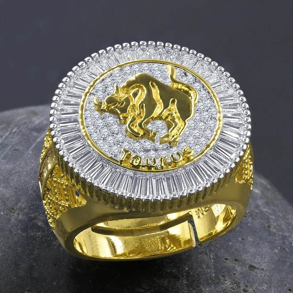 14K Yellow Gold Finish Simulated Diamond Taurus Ring J48874