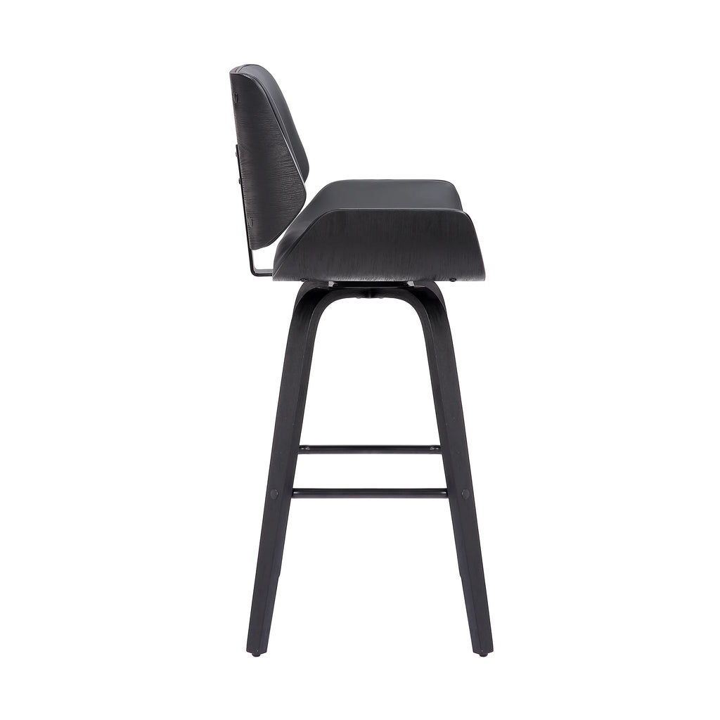 Faux Leather Wood Swivel Counter Stool in Gray/Black T59646
