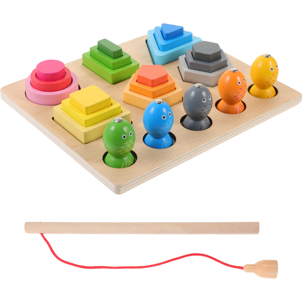 Wooden Sorting Blocks Fishing Toys Playset Puzzles Magnetic 2 1 Child I28737