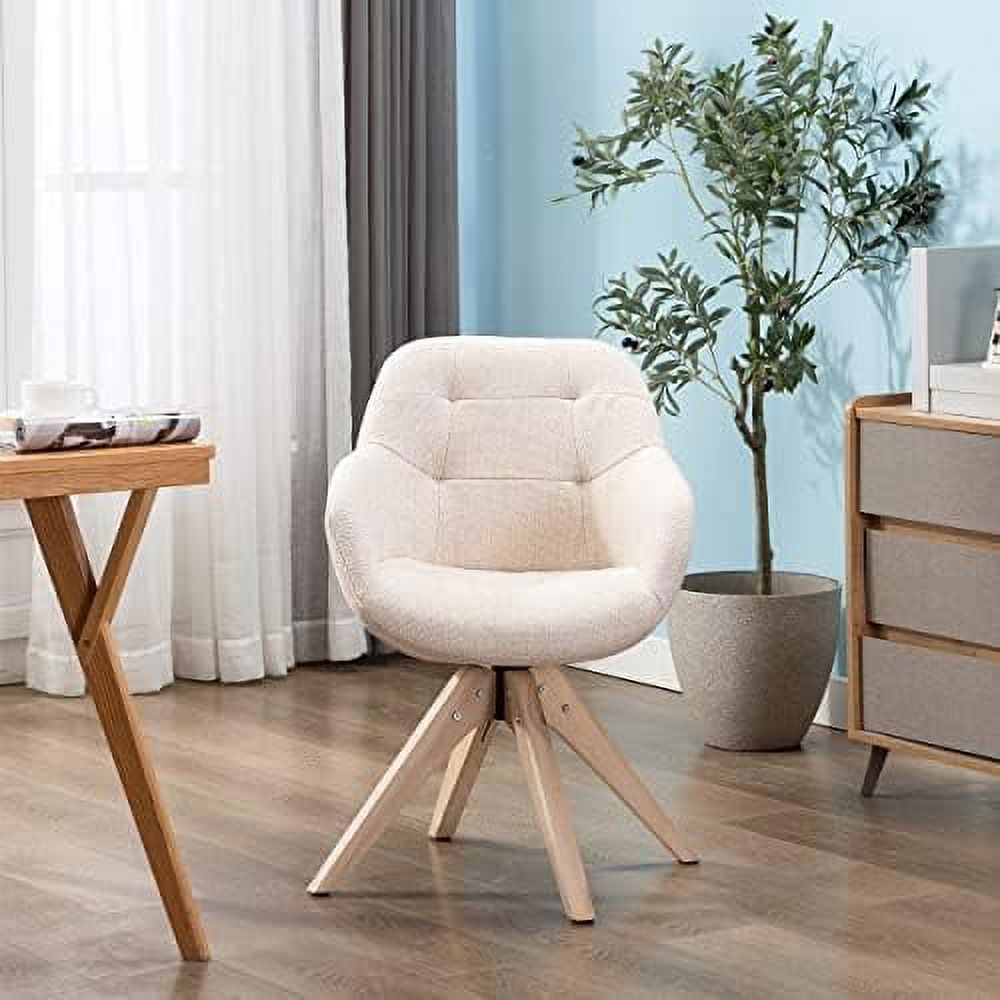 Mid Century Modern Swivel Fabric Accent Chair with Oak Wood Legs I10555
