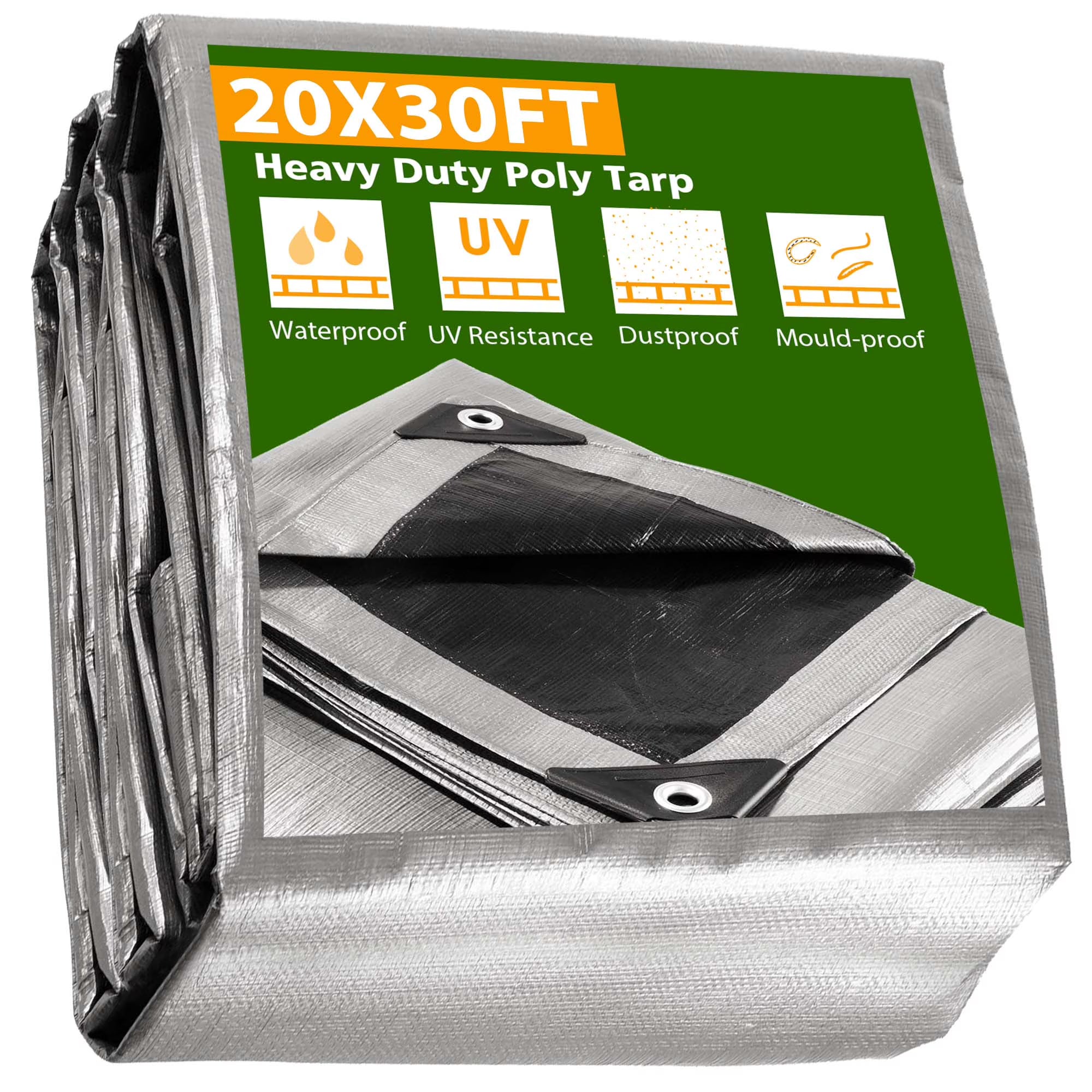 20x30' 14 Mil Heavy Duty Reinforced Poly Tarp Waterproof Cover M672