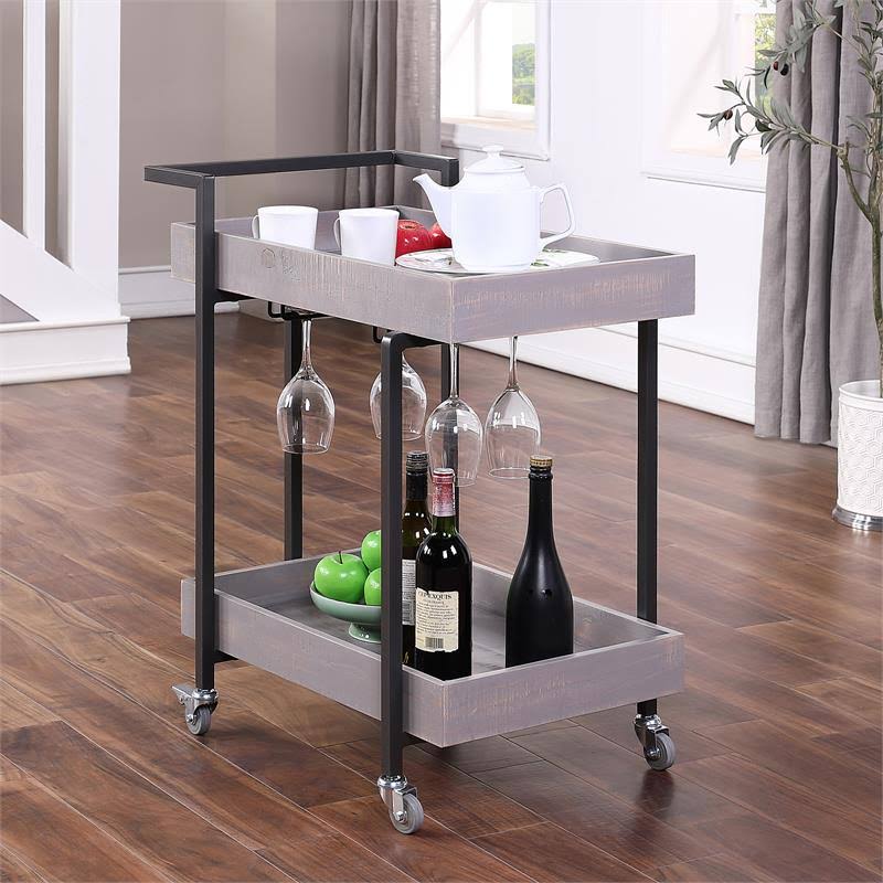 Antique Gray Wood Serving Cart O1603
