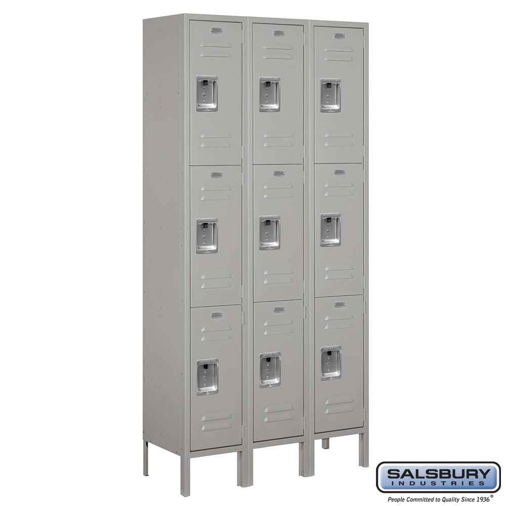 3 Tier 3 Wide Employee Locker, Gray H9028