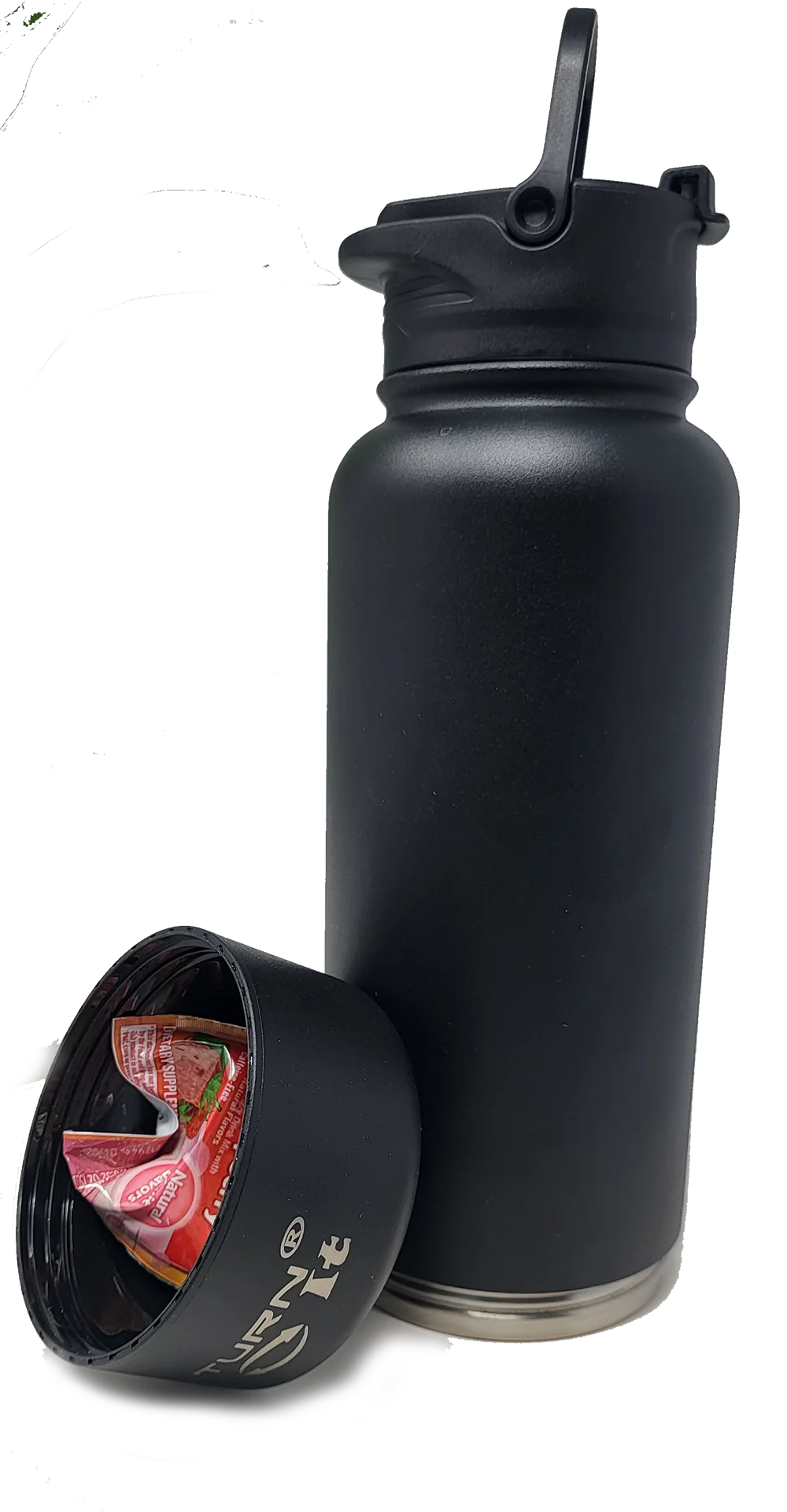 Black Double Walled Stainless-Steel Bottle 32 Fluid Ounces with 8oz Detachable cup Sport lid A8408