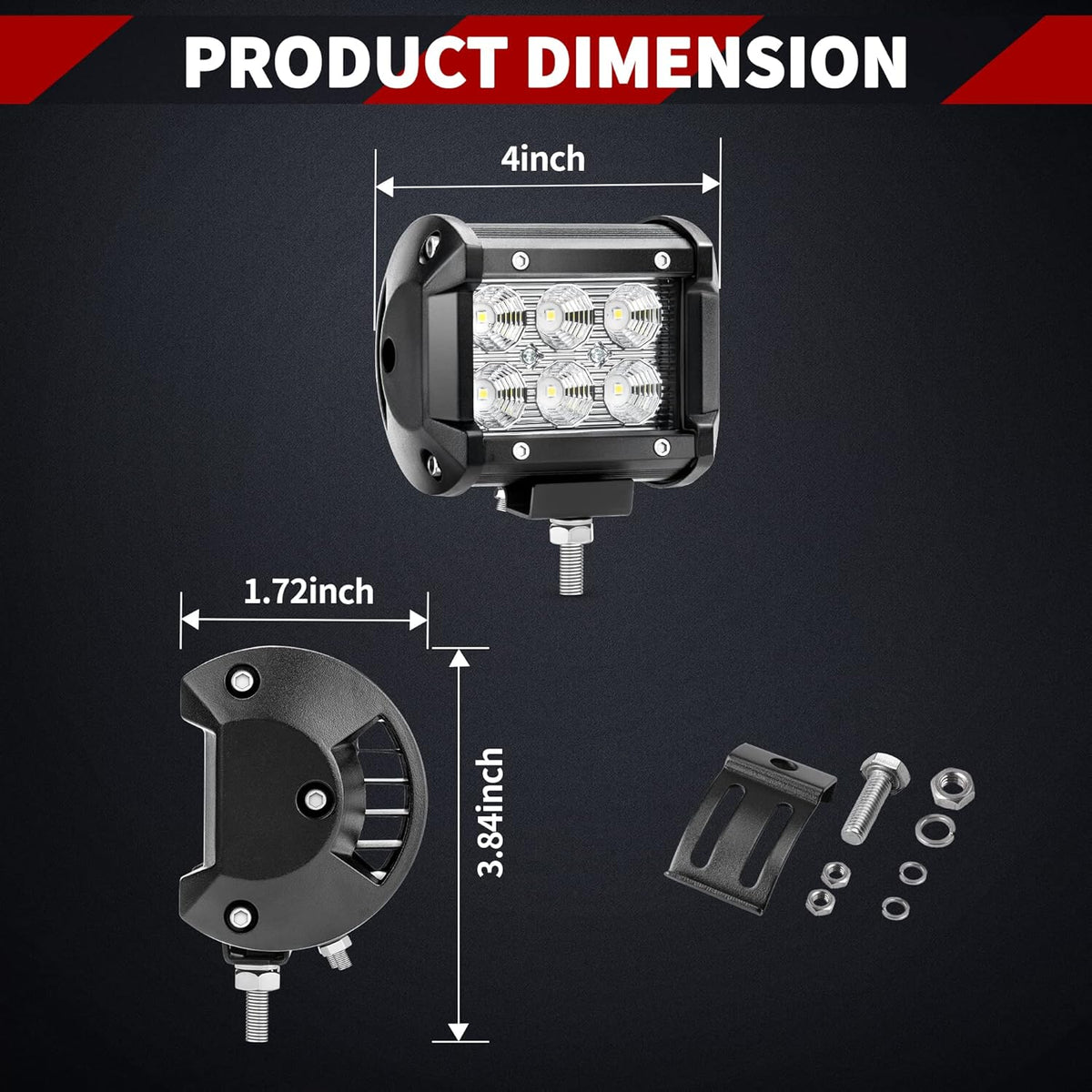10Pcs 4Inch 18W LED Flood Work Light Waterproof 12V Pack of 2 P692