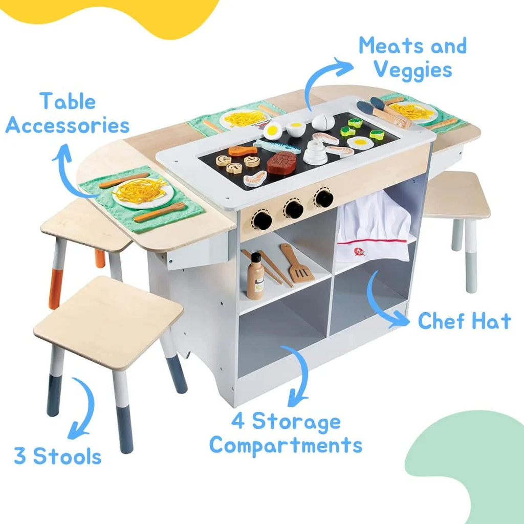 Wooden Kids Playset with Stools and 25 Toy Food Pieces K73933