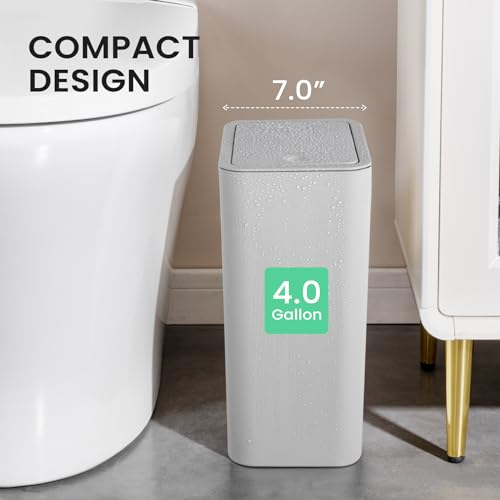 White 4.0 Gallon Plastic Bathroom Trash Can with Lid E606388