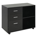 Black 3 Drawer Filing Cabinet with Shelving and Caster Wheels Q90791