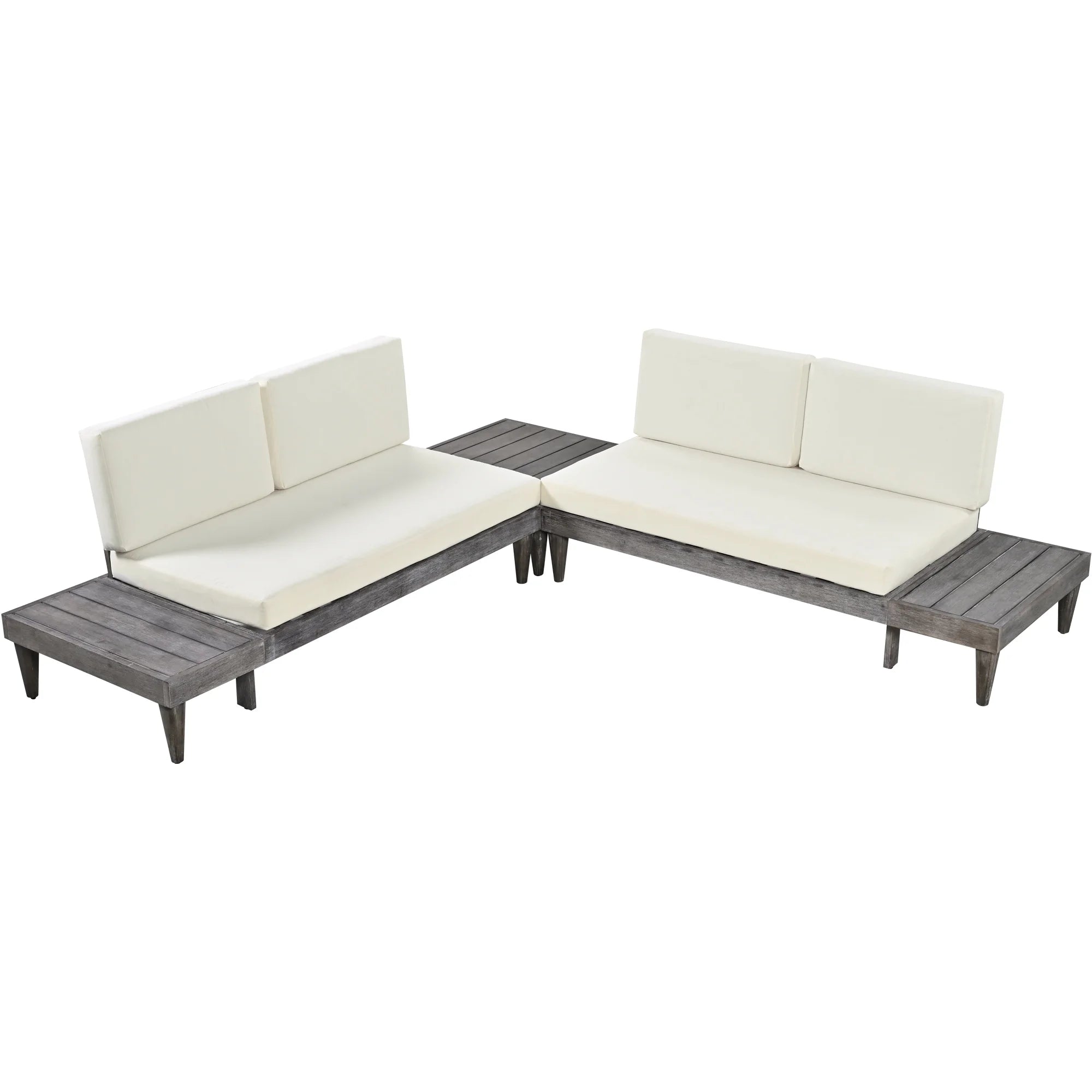 Grey Beige 3 Piece Wood Conversation Set with Coffee Table V97311
