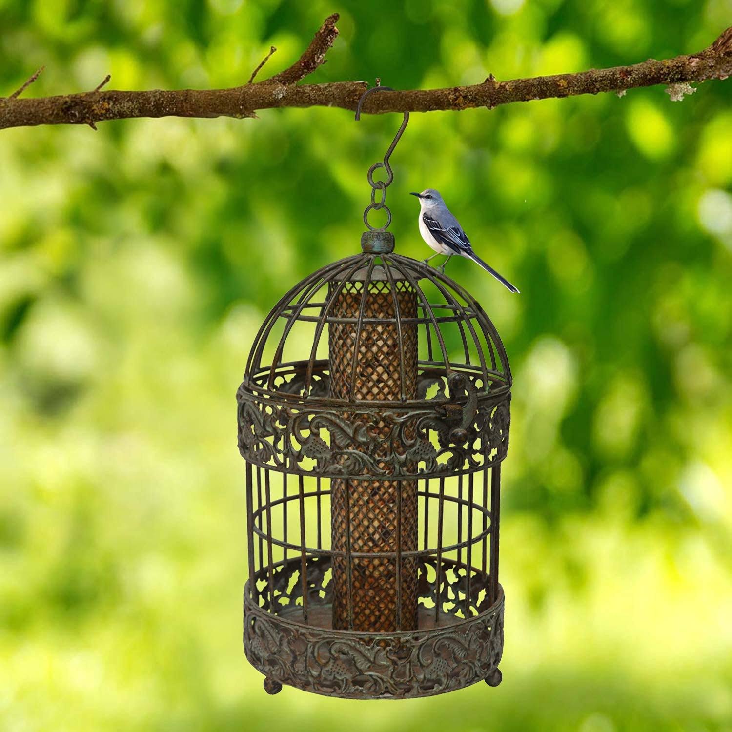 Rustic Metal Squirrel Proof Caged Bird Feeder X72477