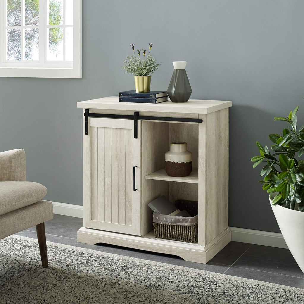 Grey Wash Sliding Slat Door Storage Cabinet I373197