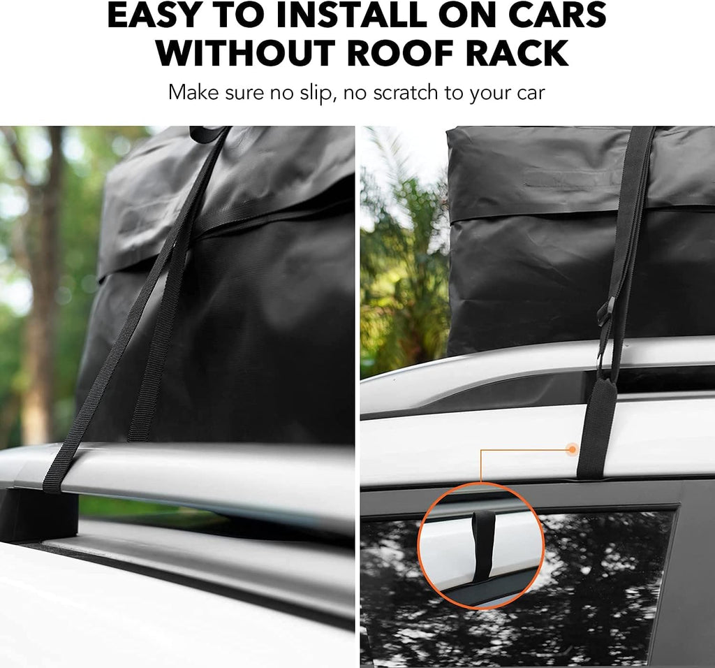 Black 15 Cubic Feet Rooftop Cargo Carrier with Anti-Slip Mat and 8 Reinforced Straps A5159