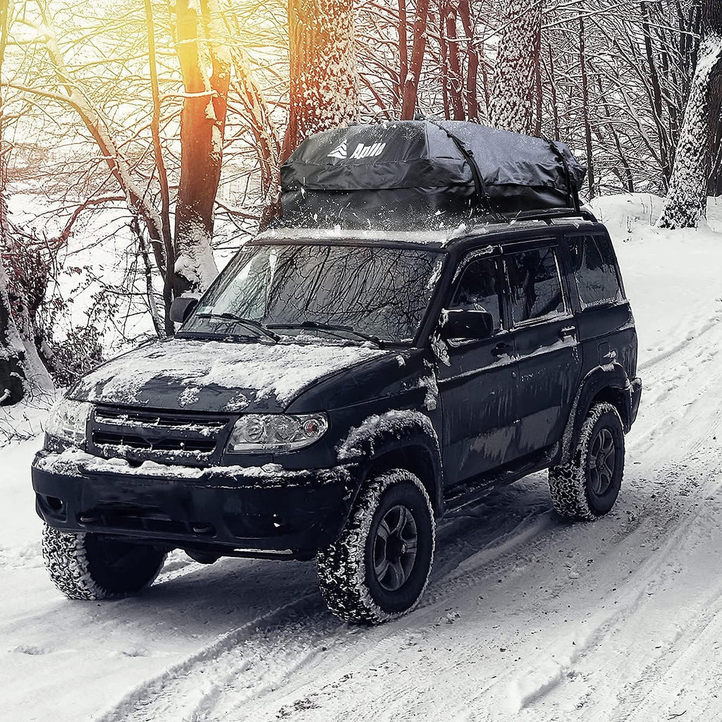 Black 15 Cubic Feet Rooftop Cargo Carrier with Anti-Slip Mat and 8 Reinforced Straps A5159