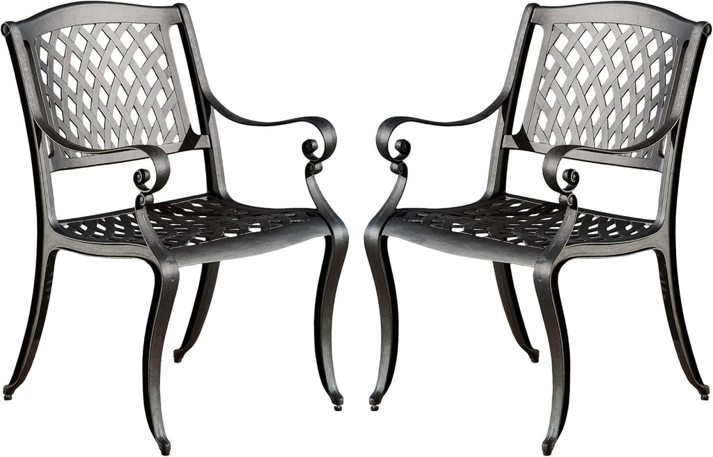 Black Sand Cast Aluminum Outdoor Chairs, 2-Pcs Set P9192