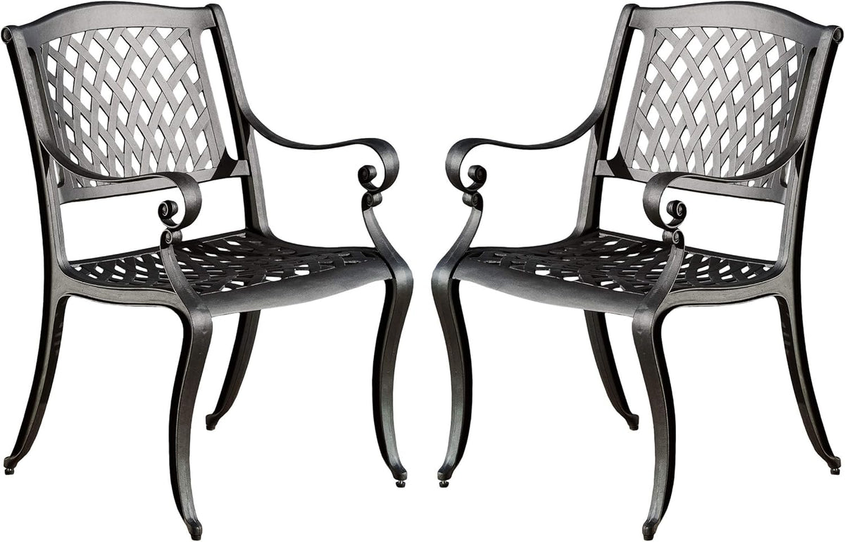 Black Sand Cast Aluminum Outdoor Chairs, 2-Pcs Set P9192